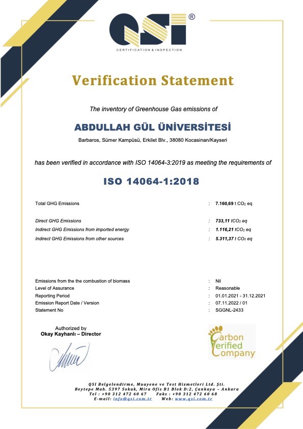 AGÜ’ye ISO 14064-1: 2018 Karbon Ayak İzi Sertifikası AGÜ’ye ISO 14064-1: 2018 Karbon Ayak İzi Sertifikası