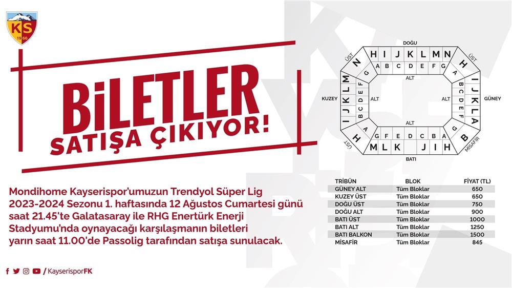 Kayserispor-Galatasaray maç bilet fiyatları belli oldu Kayserispor-Galatasaray maç bilet fiyatları belli oldu