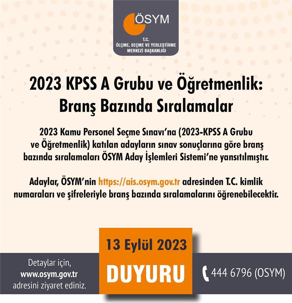 2023 KPSS A Grubu ve Öğretmenlik Grubunda Branş Bazında Sıralamalar Açıklandı 2023 KPSS A Grubu ve Öğretmenlik Grubunda Branş Bazında Sıralamalar Açıklandı