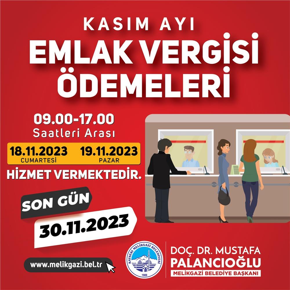 Melikgazi Belediyesi vezneleri hafta sonu açık