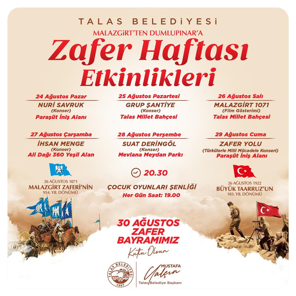 Zafer Haftası Talas'ta coşkuyla kutlanacak