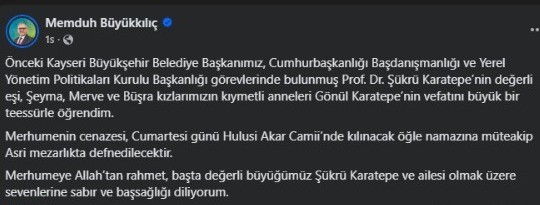 Şükrü Karatepe'nin Eşi Hayatını Kaybetti