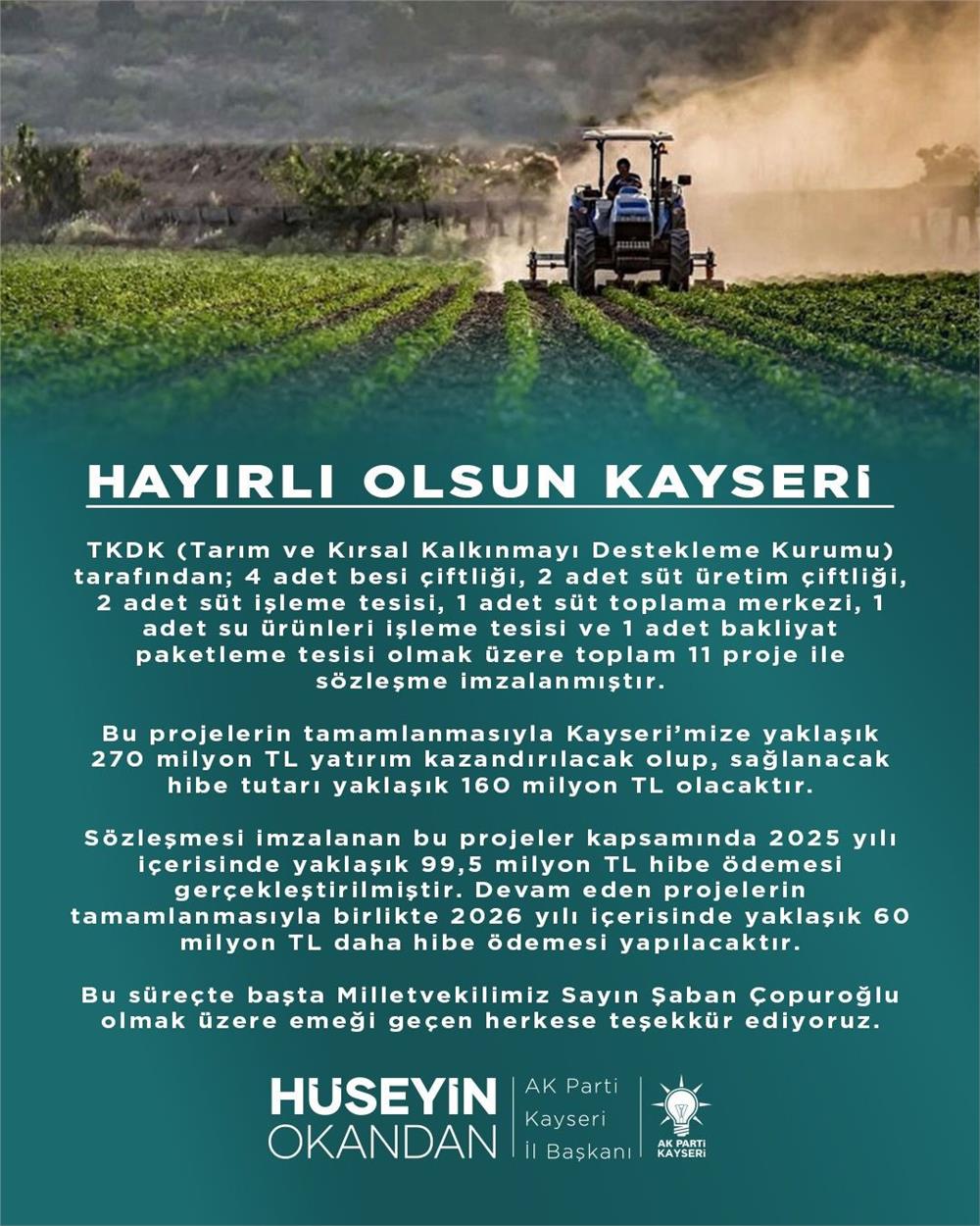 Kayseri'ye 270 milyon TL'lik 11 proje müjdesi