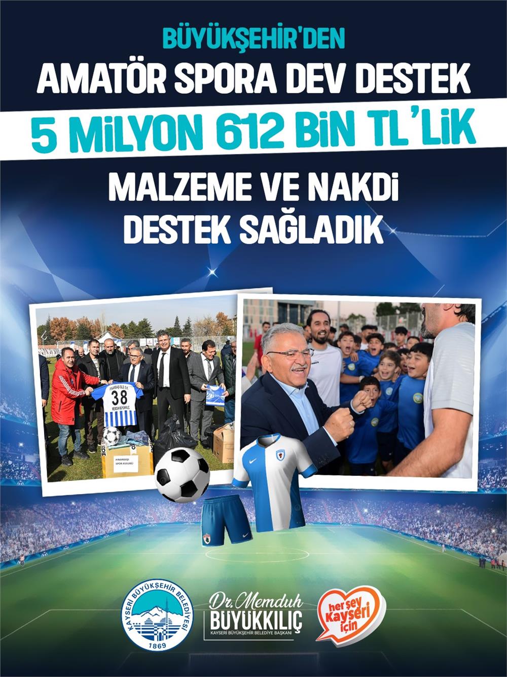 Büyükkılıç'tan amatör spora 5.6 milyon TL'lik dev destek