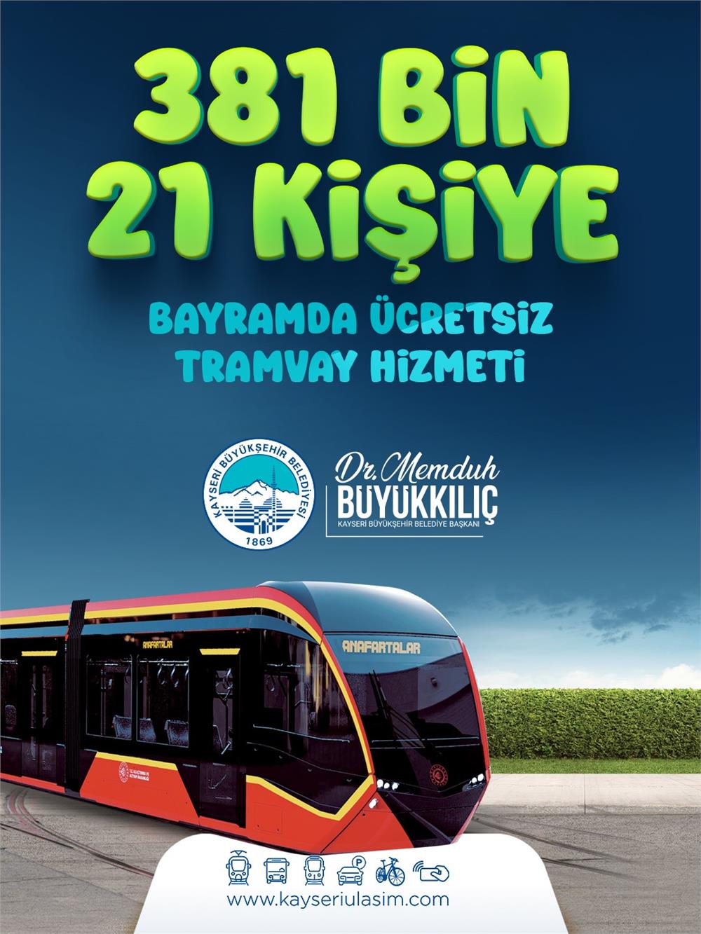 Başkan Büyükkılıç: Bayramda 381 bin kişiye ücretsiz tramvay sağladık