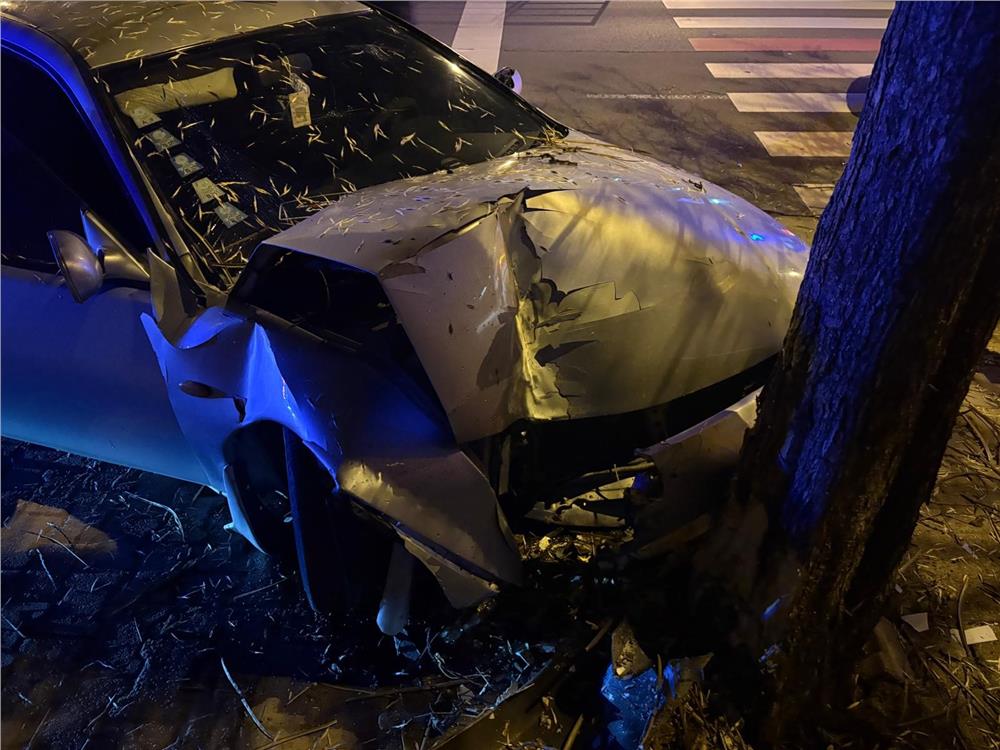 Kaldırıma çıkan otomobil ağaca çarptı: 2 yaralı