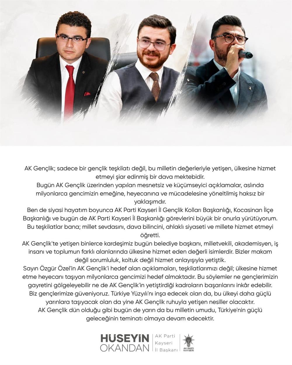 Hüseyin Okandan: AK Gençlik, ülkesine hizmet etmeyi şiar edinmiş bir dava mektebidir