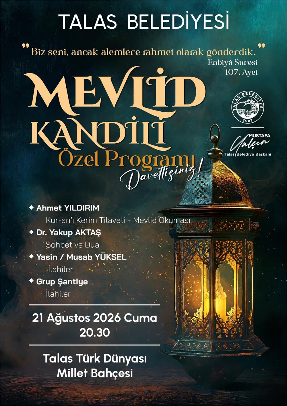 Talas’ta Mevlid Kandili özel programı