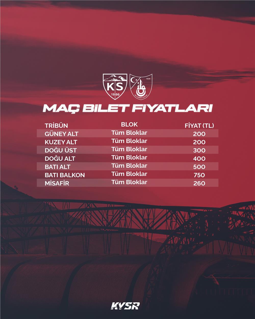 Kayserispor - İstanbul maç biletleri satışa çıkıyor