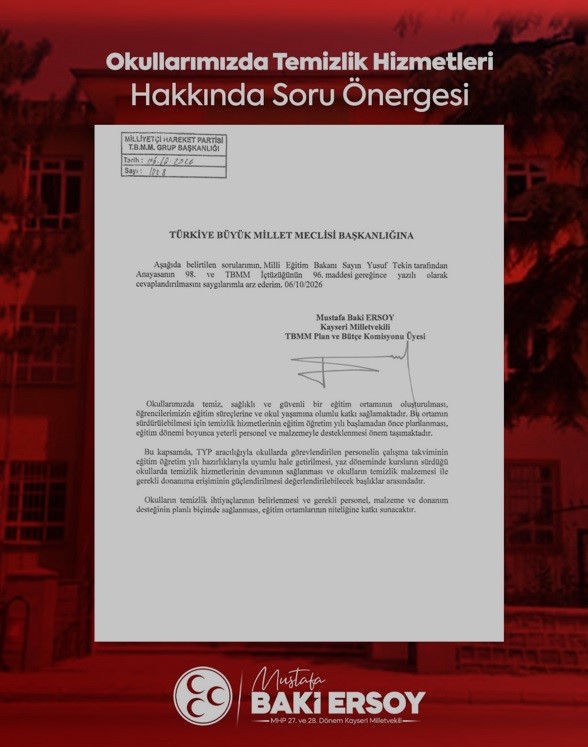 Baki Ersoy’dan okullarda temizlik hizmetleri için soru önergesi