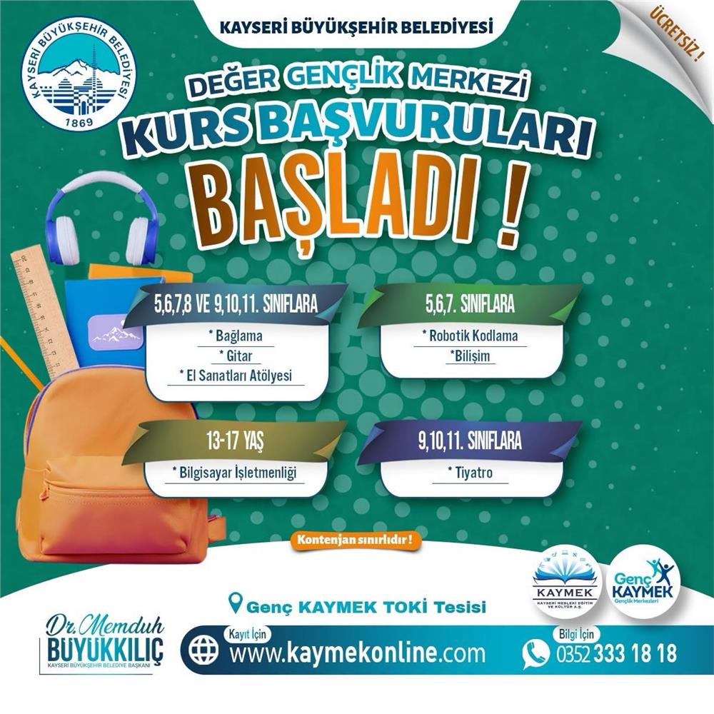 Değer Gençlik Merkezi'nde kurs başvuruları başladı