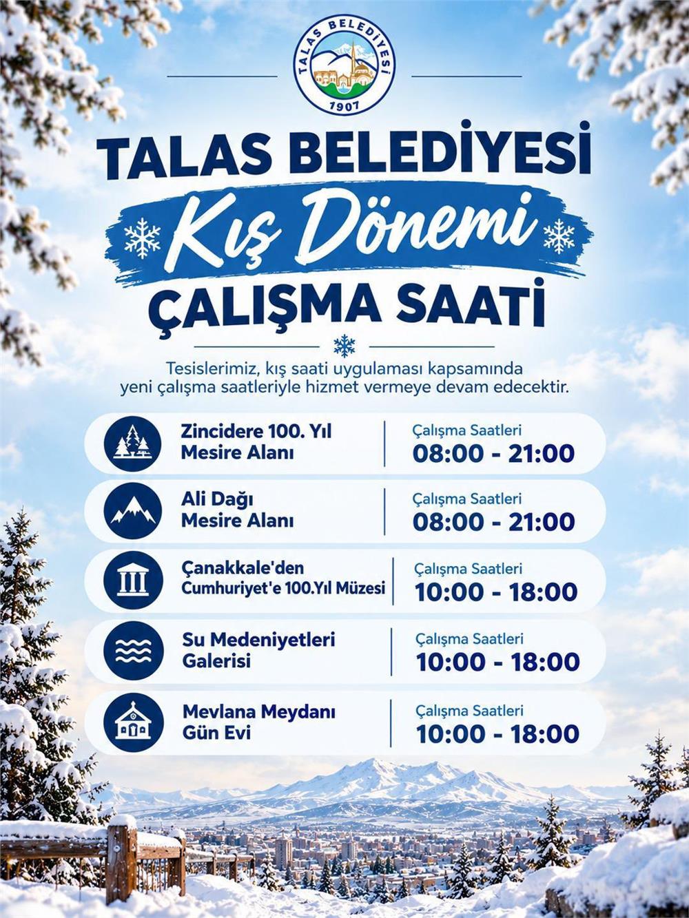 Talas'ta tesislerin mesai saati değişti