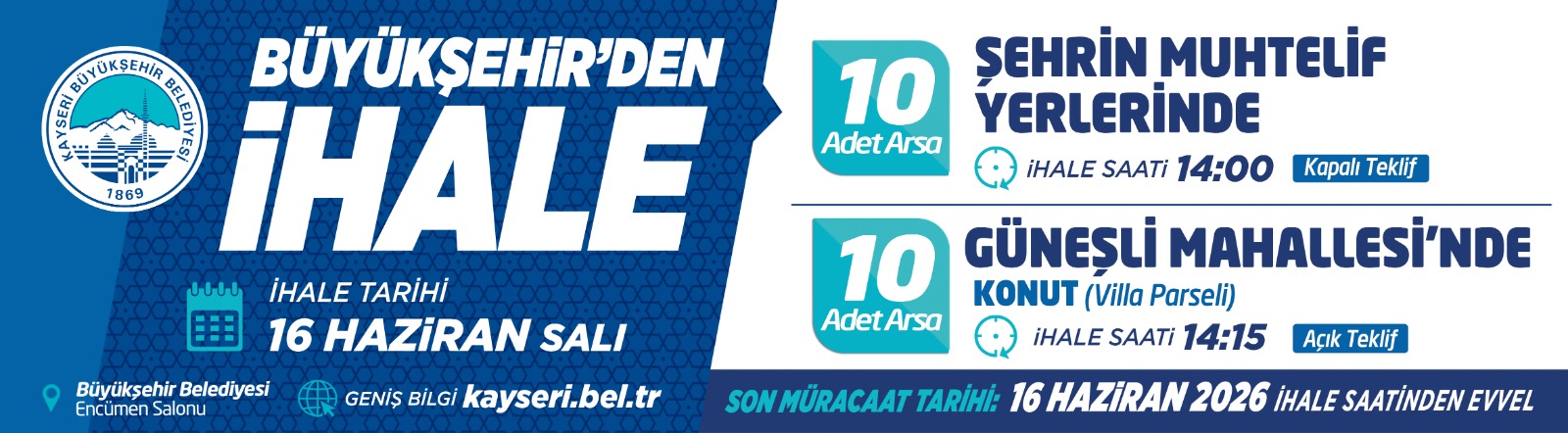 Büyükşehir'den ihale toplam 20 adet arsa!