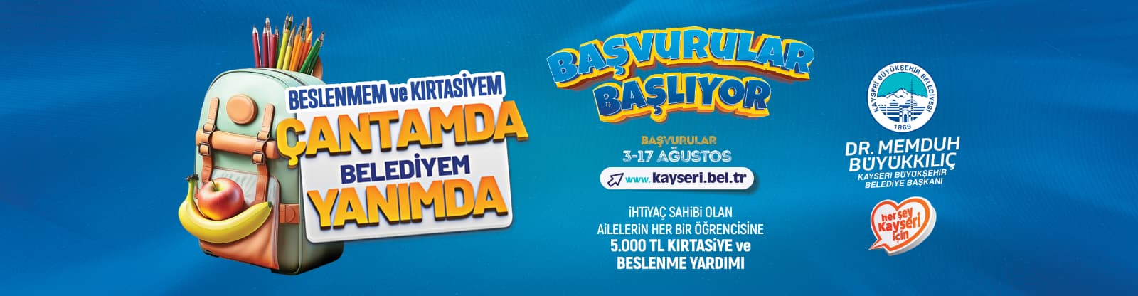 Kayseri Büyükşehir Belediyesi Kırtasiye destek başvuruları